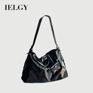 IELGY สุภาพสตรีสีดํา ปู่ กระเป๋าสะพายไหล่ความจุขนาดใหญ่เรียบ…