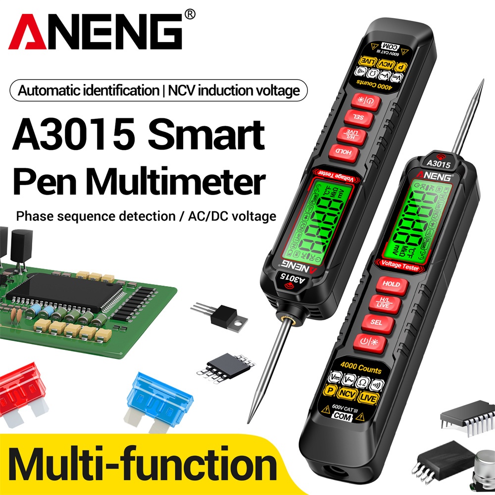 Aneng A3015 สมาร์ทปากกามัลติมิเตอร์ AC/DC แรงดันไฟฟ้า NCV เหนี่ยวนําดิจิตอล Backlight รถฟิวส์วินิจฉัย Probe เครื่องตรวจจับปากกา