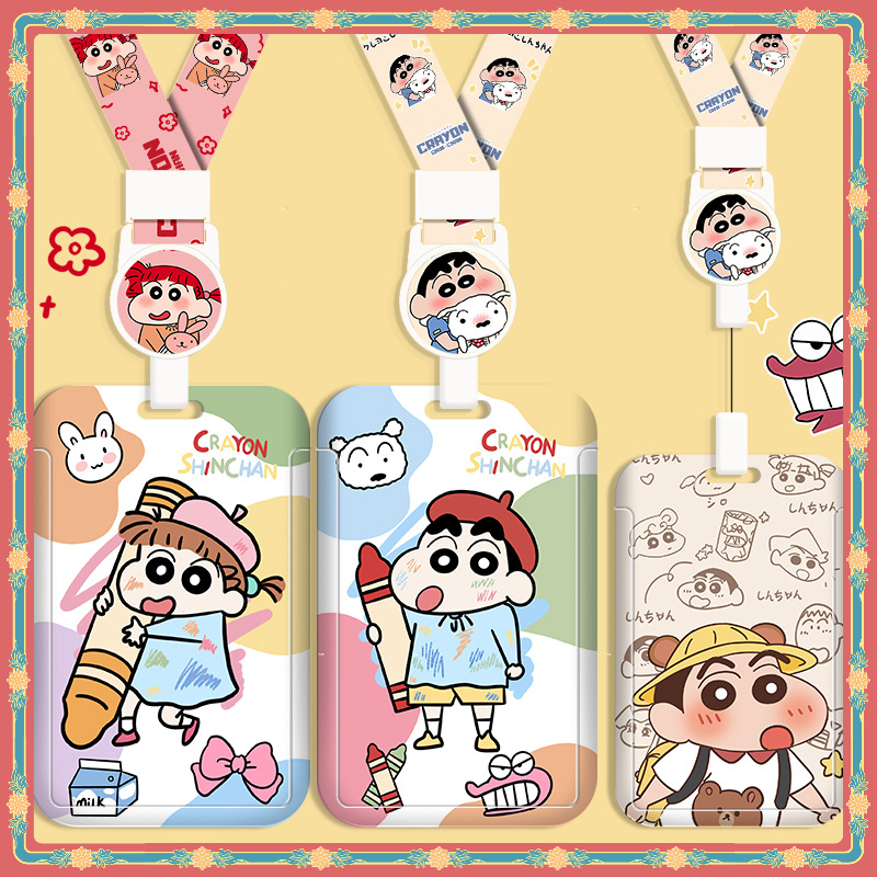 Crayon Shin-chan Hard Shell Multifunctional Retractable Long Rope Card Holder Easy Pull Buckle EasyCard Card Holder Anti-Lost Protective Case Bag Charm Bus MRT Card Holder ABS ID Holder