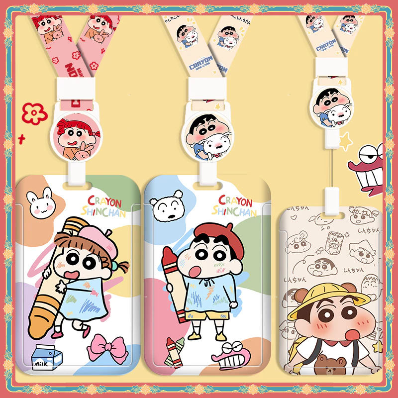 Crayon Shin-chan Multifunctional Hard Shell Card Holder Retractable Long Rope Easy Pull Buckle Anti-Lost Protective Case ABS ID Bus MRT