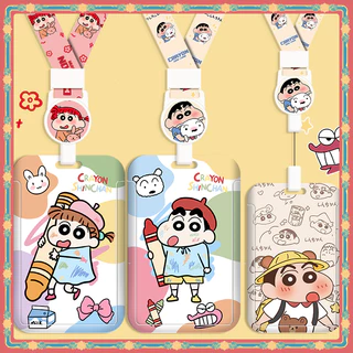 Crayon Shin-chan Multifunctional Hard Shell Card Holder Retractable Long Rope Easy Pull Buckle Anti-Lost Protective Case ABS ID Bus MRT