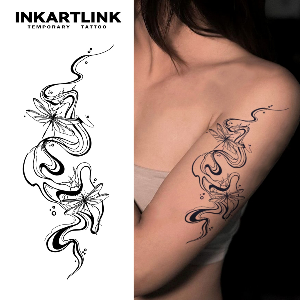 Inkartlink Fluid Floral Dragonfly กันน้ํา 15 วัน, รอยสักเฮนน่าชั่วคราว, รอยสักปลอม, รอยสักวิเศษกึ่งถาวร