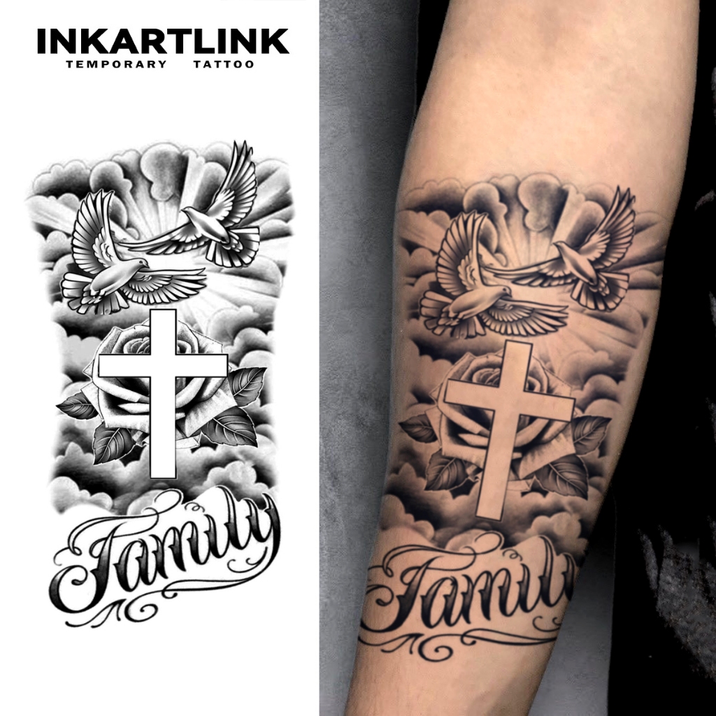 Inkartlink Cross & Dove กันน้ํา 15 วัน, รอยสักเฮนน่าชั่วคราว, รอยสักปลอม, รอยสักวิเศษกึ่งถาวรสําหรับข้อมือ
