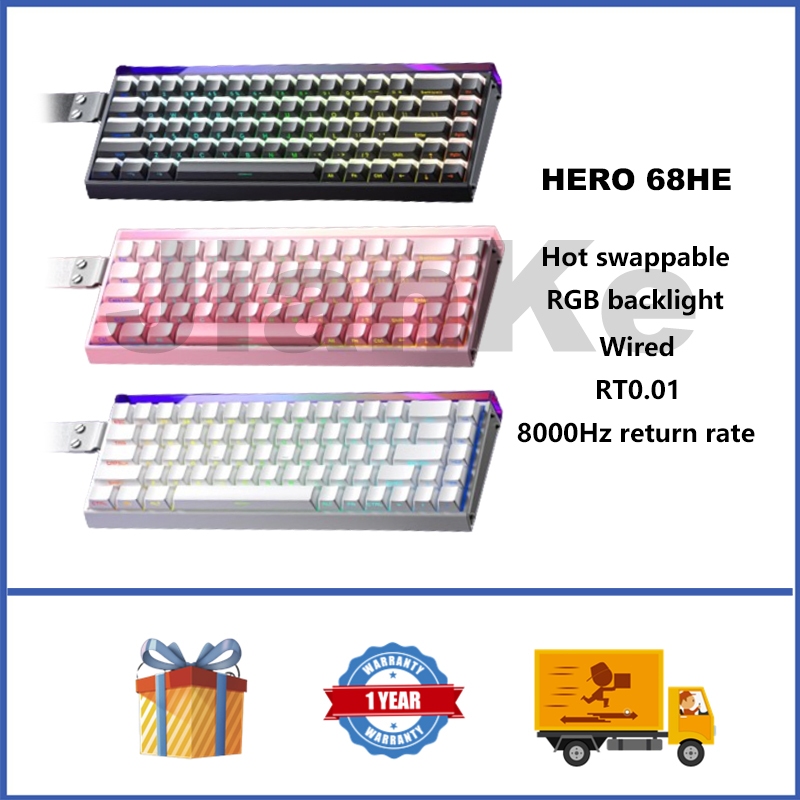 Aula HERO 68HE คีย์บอร์ดแม่เหล็กแบบมีสาย 65% Hot swappable RGB RT0.01 ปรับแต่งคีย์บอร์ดเกม