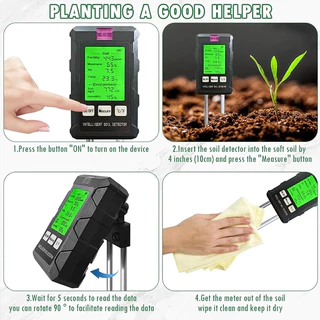 ดิจิตอล 6-in-1 เครื่องตรวจจับดินดิน Fertility Analyzer Moisture PH เครื่องทดสอบเครื่องมืออุณหภูมิแสงแดด Light ความชื้นสําหรับพืชสวน