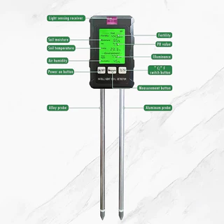 ดิจิตอล 6-in-1 เครื่องตรวจจับดินดิน Fertility Analyzer Moisture PH เครื่องทดสอบเครื่องมืออุณหภูมิแสงแดด Light ความชื้นสําหรับพืชสวน