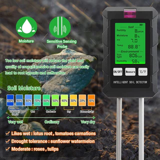 ดิจิตอล 6-in-1 เครื่องตรวจจับดินดิน Fertility Analyzer Moisture PH เครื่องทดสอบเครื่องมืออุณหภูมิแสงแดด Light ความชื้นสําหรับพืชสวน