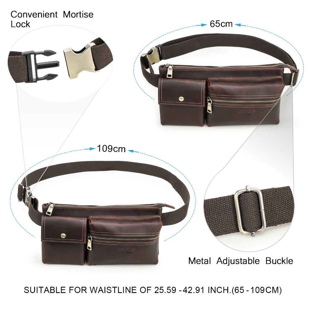 CONTACT'S ของแท้หนังผู้ชายเอวกระเป๋า Full Grain หนังชายเอวแพ็คกระเป๋าสะพายข้าง Fanny Bump Bag