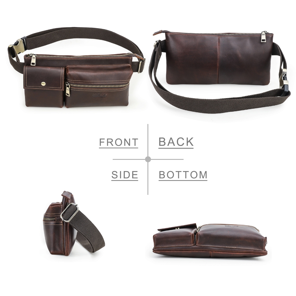 CONTACT'S ของแท้หนังผู้ชายเอวกระเป๋า Full Grain หนังชายเอวแพ็คกระเป๋าสะพายข้าง Fanny Bump Bag