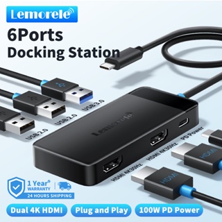 Lemorele TC122 แท่นวาง 6-in-1 ฮับ USB C 4K HDMI/USB A 3.0 เข้ากันได้กับ Mac OS, Windows, lOS, Androi
