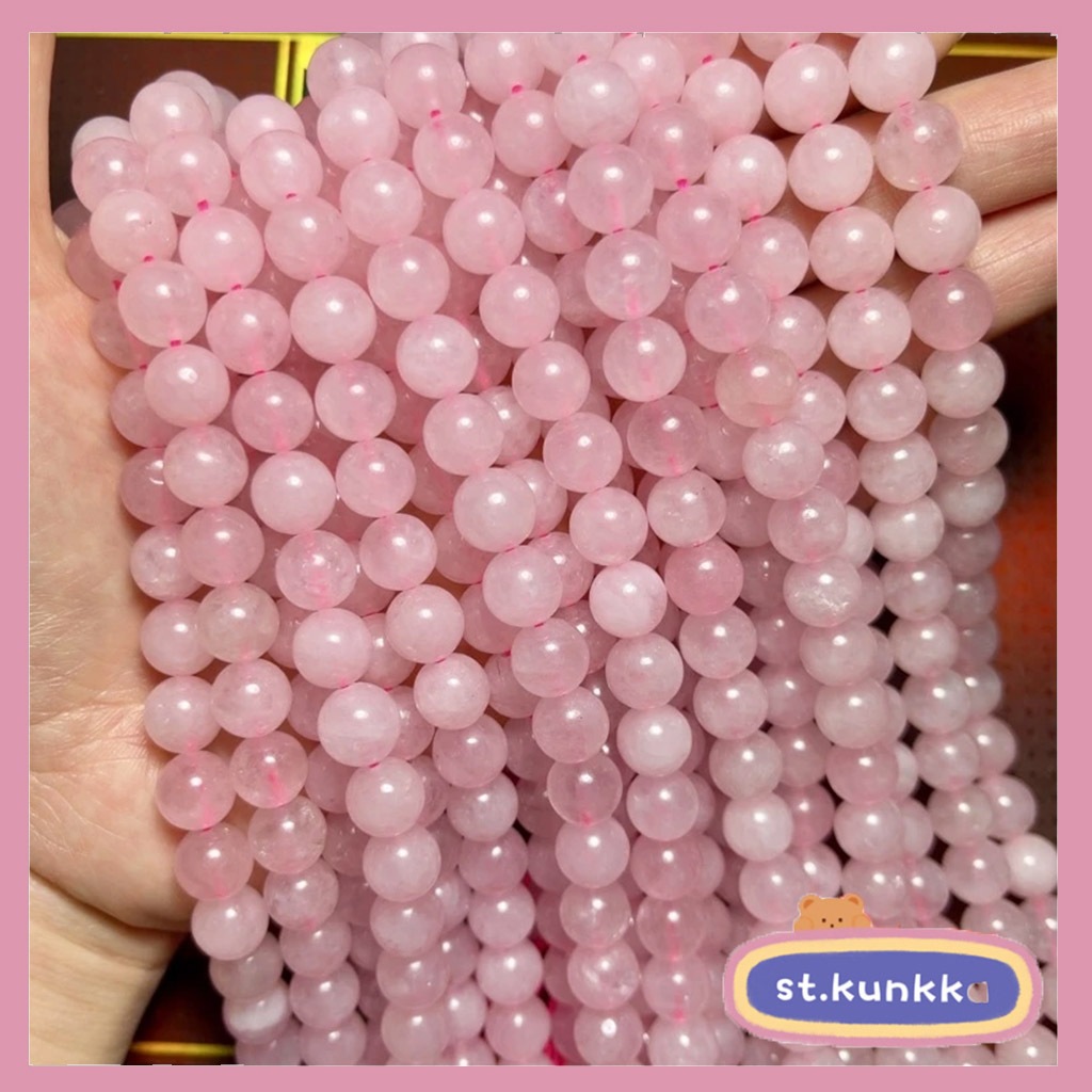 St.kunkka ลูกปัดคริสตัลควอตซ์ โรสควอตซ์ หินมงคล หินนำโชค- สีชมพูกุหลาบ (1 เส้น/ล็อต 4 x 6 x 8 x 10 x 12 มม.)