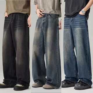 BAGGY JEANS กางเกงยีนส์ขายาว ทรงกระบอกใหญ่ สีฟอกสนิม