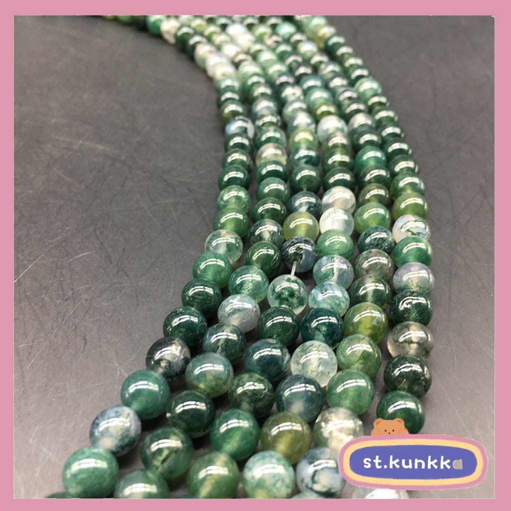 ลูกปัดหินธรรมชาติสีเขียว 4-12มม. 1เส้น/ล็อต หินนำโชค สำหรับทำกำไล DIY