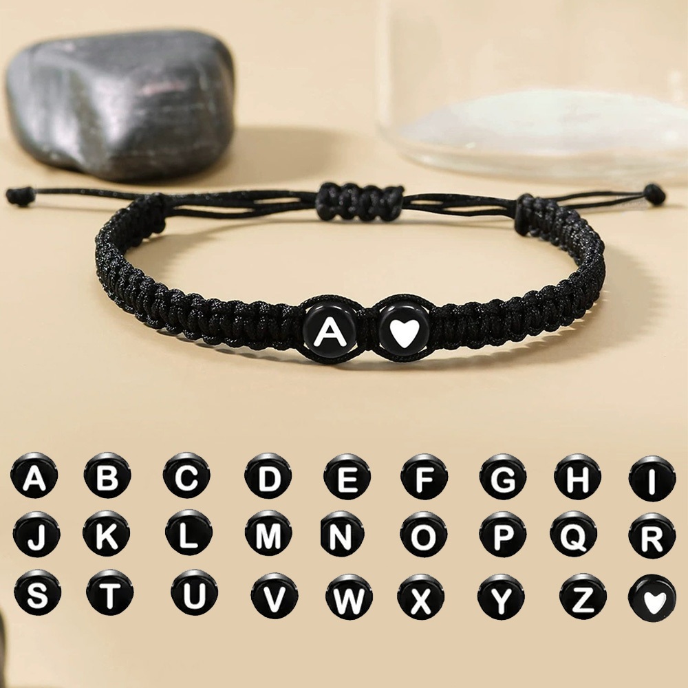 1 ชิ้นสีดํา AZ Letter สร้อยข้อมือถักแฟชั่นหัวใจ 26 เริ่มต้นกําไลข้อมือคู่ของขวัญเครื่องประดับข้อมืออุปกรณ์เสริม