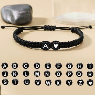 1 ชิ้นสีดํา AZ Letter สร้อยข้อมือถักแฟชั่นหัวใจ 26 เริ่มต้นกําไลข้อมือคู่ของขวัญเครื่องประดับข้อมืออุปกรณ์เสริม