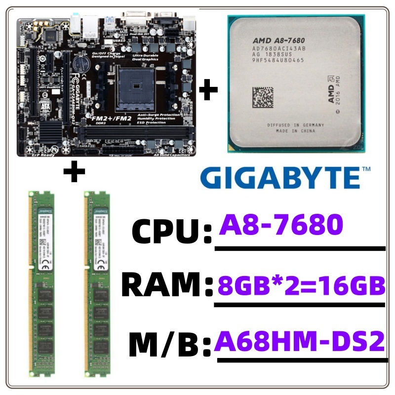 Asus Gigabyte มือสอง FM2 FM2+A68HM-DS2 A68HM-S1 A68HM-K 7680 8GB/16GB CPU Desktop, เมนบอร์ด AMD แบบบ
