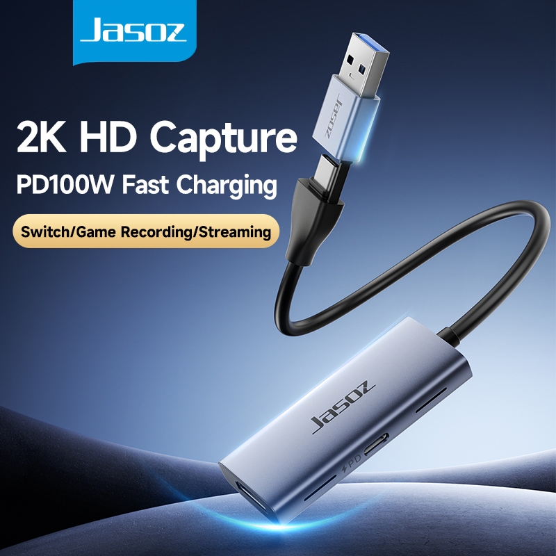 Jasoz 2 in 1 USB3.0/Type-C Video Capture Card Game Live 4K Recorder Device for Live Streaming Camera