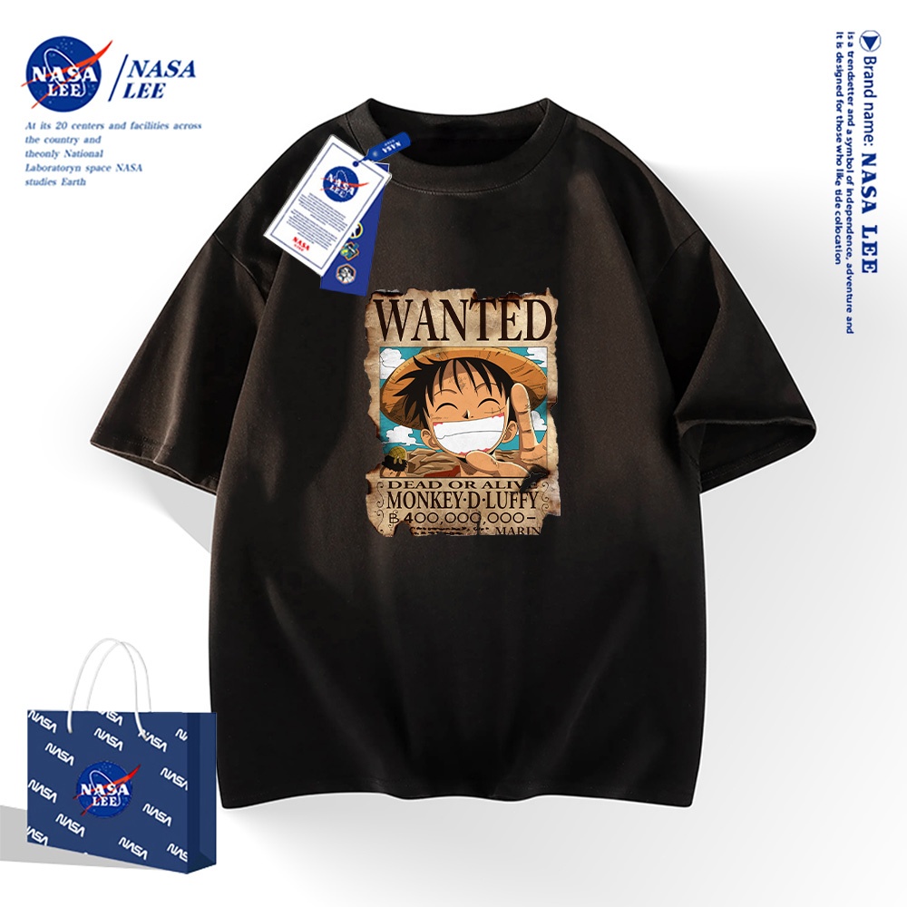 NASA เสื้อยืดแขนสั้นสไตล์อเมริกัน เนื้อผ้าฝ้าย 100% สำหรับผู้ชายและผู้หญิง ดีไซน์วันพีซ
