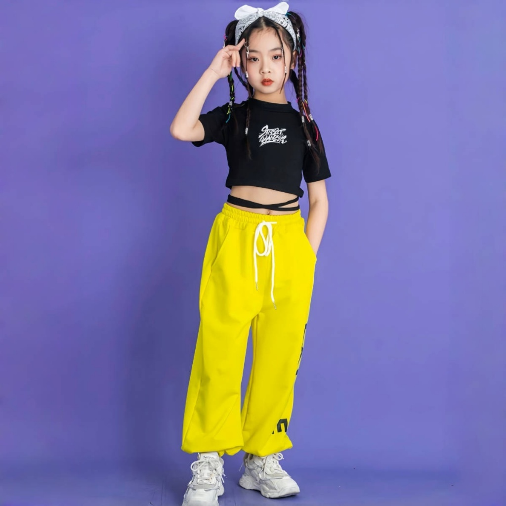 honeywears⚡️พร้อมส่ง⚡️ชุดเซ็ทเด็กหญิง2ชิ้น ชุดสตรีทเด็ก ฮิปฮอป แฟชั่น สไตล์เกาหลี สีสดใสฤดูร้อน ไซส์ 120-160