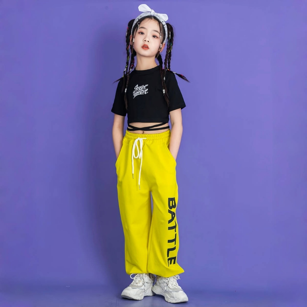honeywears⚡️พร้อมส่ง⚡️ชุดเซ็ทเด็กหญิง2ชิ้น ชุดสตรีทเด็ก ฮิปฮอป แฟชั่น สไตล์เกาหลี สีสดใสฤดูร้อน ไซส์ 120-160