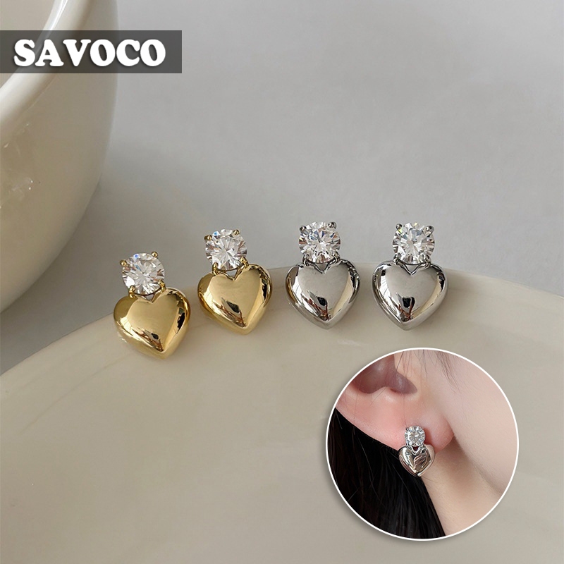 SAVOCO Ins ต่างหูโลหะหัวใจสตั๊ดบุคลิกภาพความรักสตรีเครื่องประดับต่างหู SE188