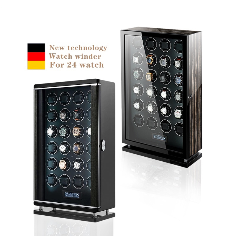 MELANCY New Black Watch Box อัตโนมัติ 24 ดูช่องนาฬิกาคู่พร้อมหน้าจอแสดงผลนาฬิกาลายนิ้วมือนาฬิกาอัตโนมัติ Watch Winder