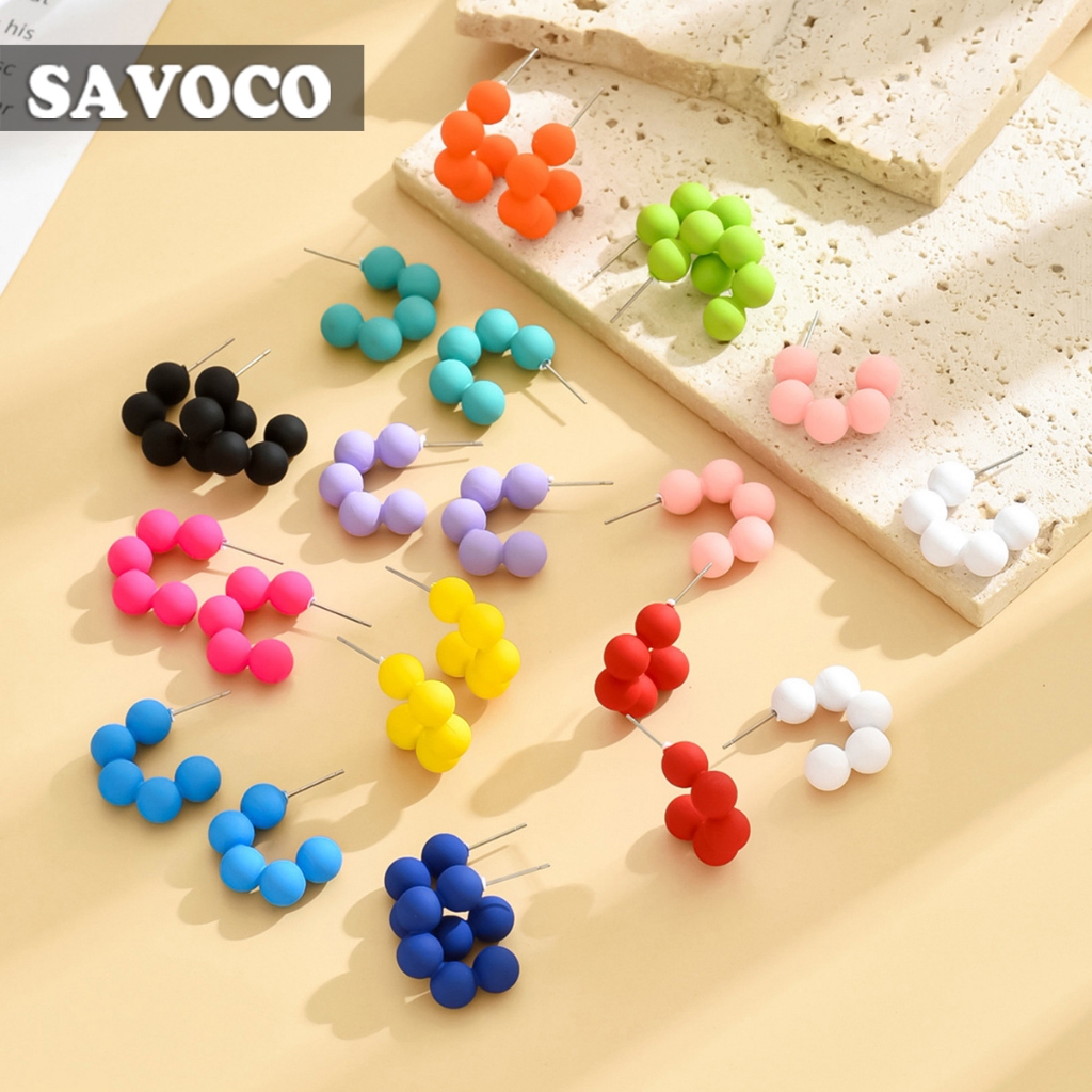 SAVOCO หวานสีสันขนมต่างหูแฟชั่นรูปทรงเรขาคณิตที่เรียบง่ายสุภาพสตรีเครื่องประดับต่างหู SE198