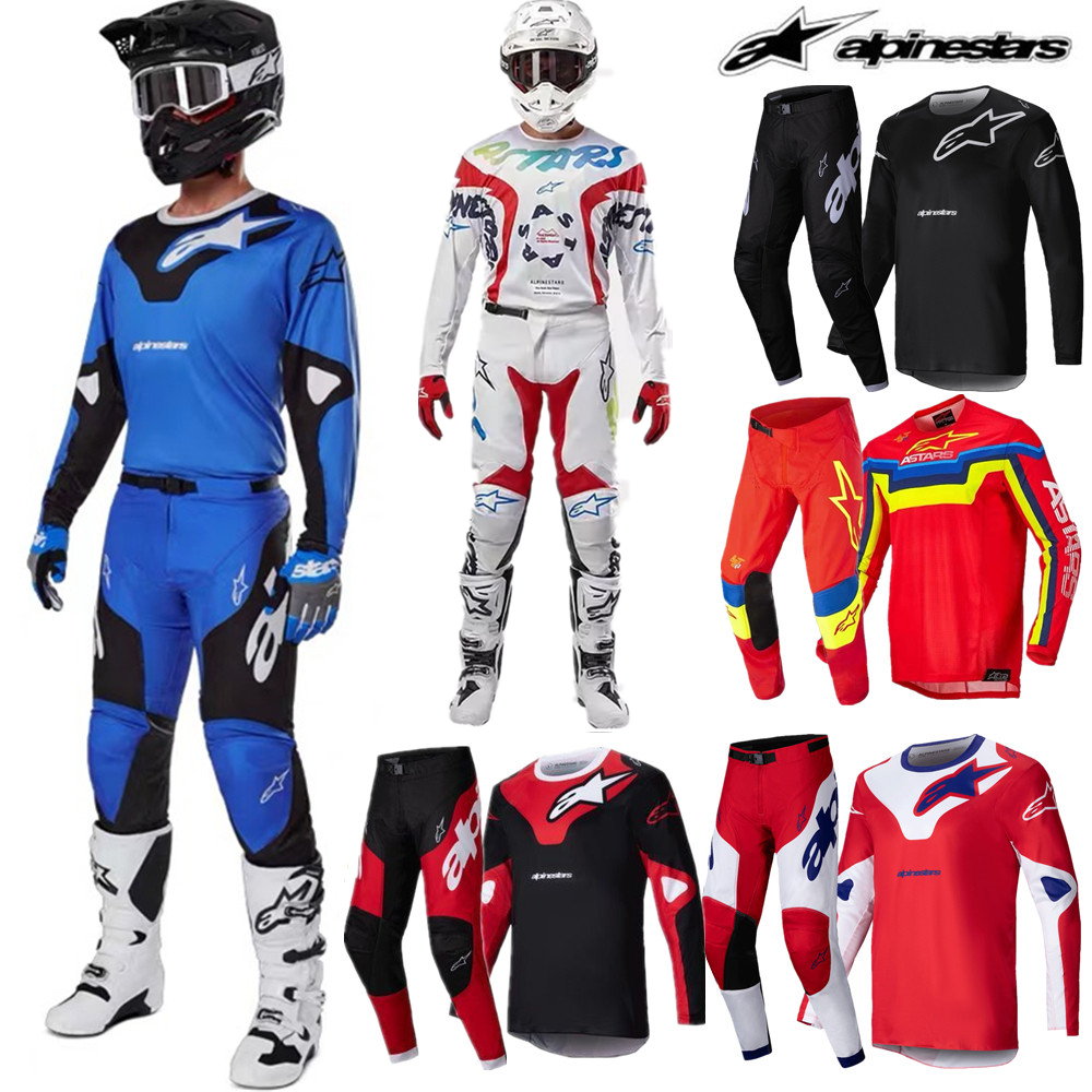 Alpinestars 2025 RACER VEIL สีแดง/สีขาว/สีฟ้า/สีดําชุดเกียร์ A-star Dirt Bike Motocross MTB MX ATV รถจักรยานยนต์ Combo ชุด