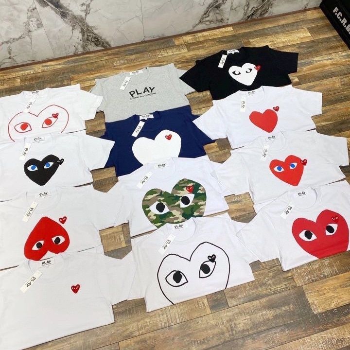 ซีดีจี เสื้อยืดแบรนด์อินเทรนด์ผ้าฝ้ายแท้แขนสั้นสไตล์ญี่ปุ่นหัวใจพิมพ์ผ้าฝ้ายแท้แขนสั้นชายและหญิงคู่