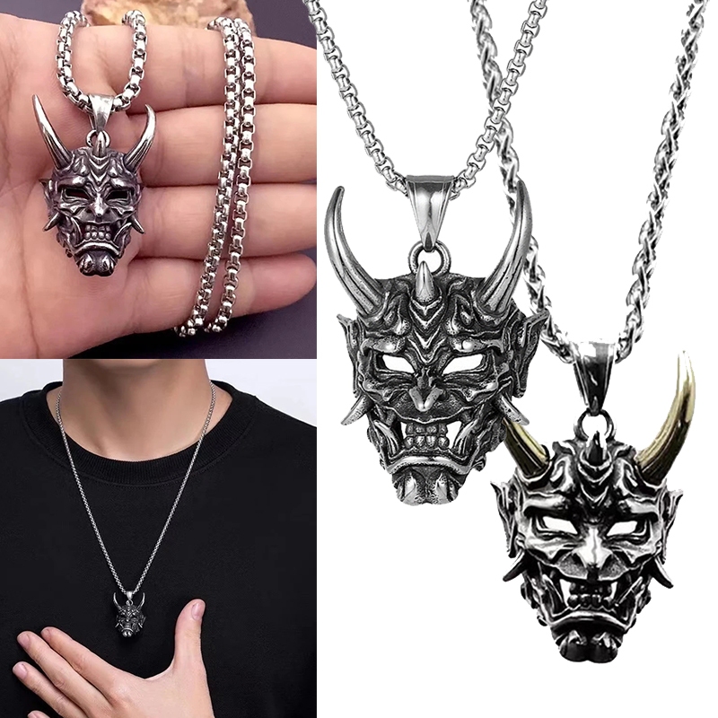 [CRD] หน้ากากผีญี่ปุ่นของขวัญสยองขวัญสไตล์โกธิคฮาโลวีนสร้อยคอเครื่องประดับผู้ชายสร้อยคอ Hip Hop YK