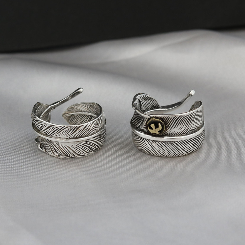 Takahashi Goro 's Goro/Asuka Thai Silver Retro Feather Open Ring/Trendy Male Couple Ring