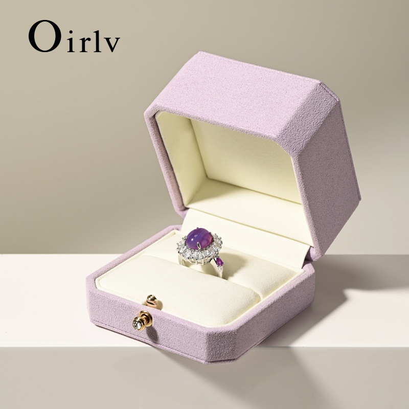 Oirlv หรูหรากํามะหยี่แหวนกล่องเครื่องประดับกรณีหมั้นงานแต่งงานของขวัญสีม่วง H180
