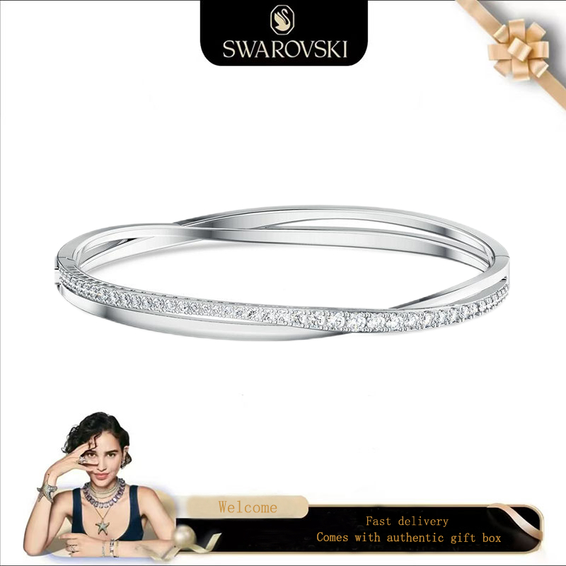 SWAROVSKI สวารอฟสกี้ (ใหม่) สร้อยข้อมือสุภาพสตรีแฟชั่น สร้อยข้อมือ ส925 เงินสเตอร์ลิงสีขาวเพชรบิดสร้อยข้อมือของขวัญวันวาเลนไทน์ของขวัญวัน