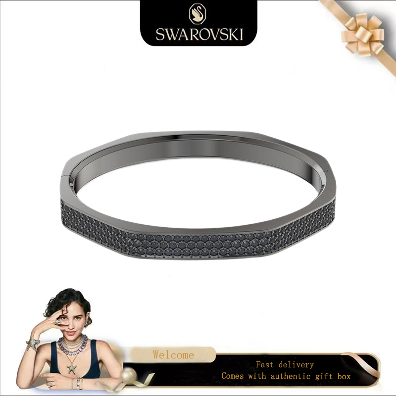 SWAROVSKI สวารอฟสกี้ (ใหม่) แฟชั่นสุภาพสตรีสร้อยข้อมือสร้อยข้อมือ รูเธเนียม ชุบแปดเหลี่ยมสีดําคริสตัลปู เด็กซ์เทร่า สร้อยข้อมือของขวัญวันวาเลนไทน์ของขวัญวัน