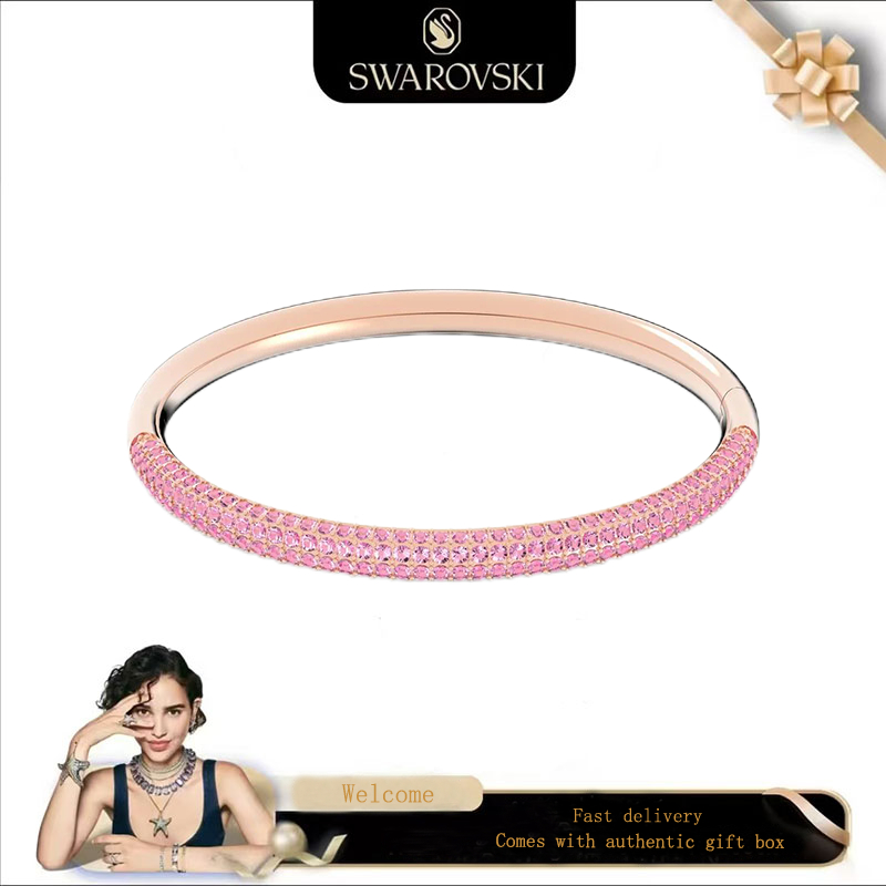 SWAROVSKI สวารอฟสกี้ (ใหม่) แฟชั่นสุภาพสตรีสร้อยข้อมือสร้อยข้อมือกุหลาบทองสีชมพูคริสตัล พีวีดี สร้อยข้อมือพลอยของขวัญวันวาเลนไทน์ของขวัญวันเกิ