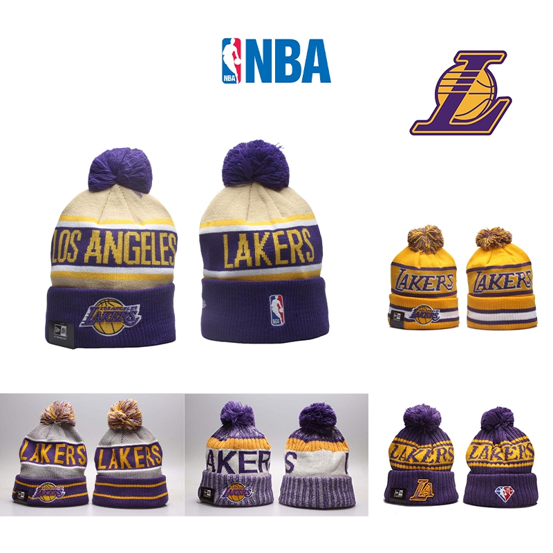 หมวกกีฬา ผ้าถัก ให้ความอบอุ่น ปักลาย NBA Los Angeles Lakers แฟชั่นฤดูหนาว สําหรับผู้ชาย และผู้หญิง