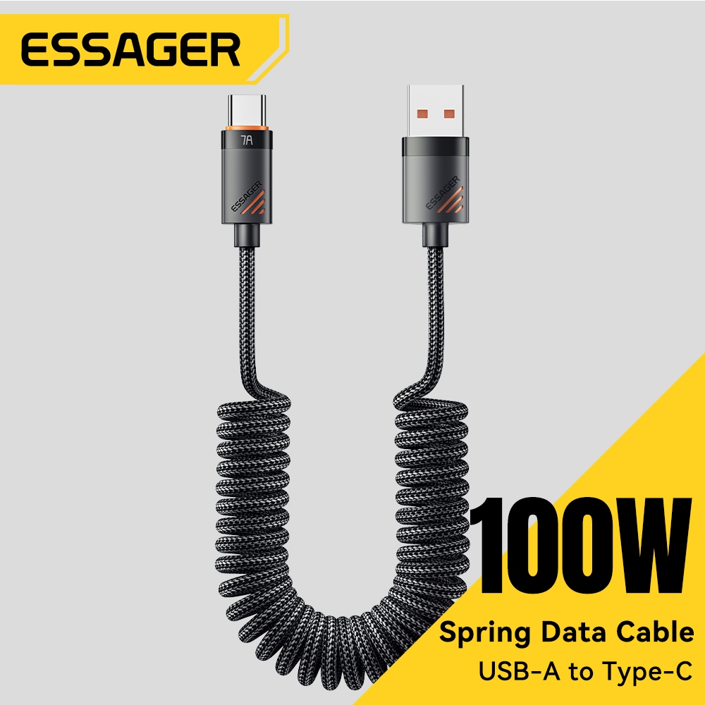 Esssger 100W 7A USB A ถึง Type C ชาร์จเร็วสายเคเบิลข้อมูลฤดูใบไม้ผลิที่รองรับเต็มรูปแบบ