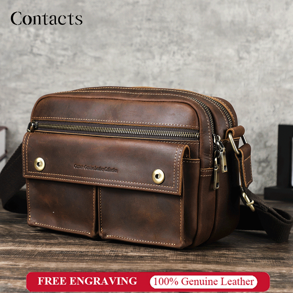 CONTACTS กระเป๋าสะพายไหล่หนังแท้สำหรับผู้ชาย