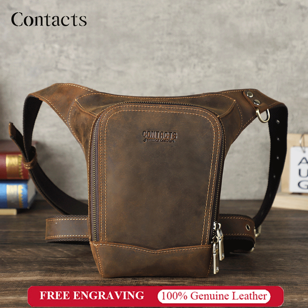 CONTACTS ของแท้ หนัง Fanny Pack เอว สําหรับมอเตอร์ไซค์ สไตล์วินเทจ Outdoor ยุทธวิธี เดินทาง