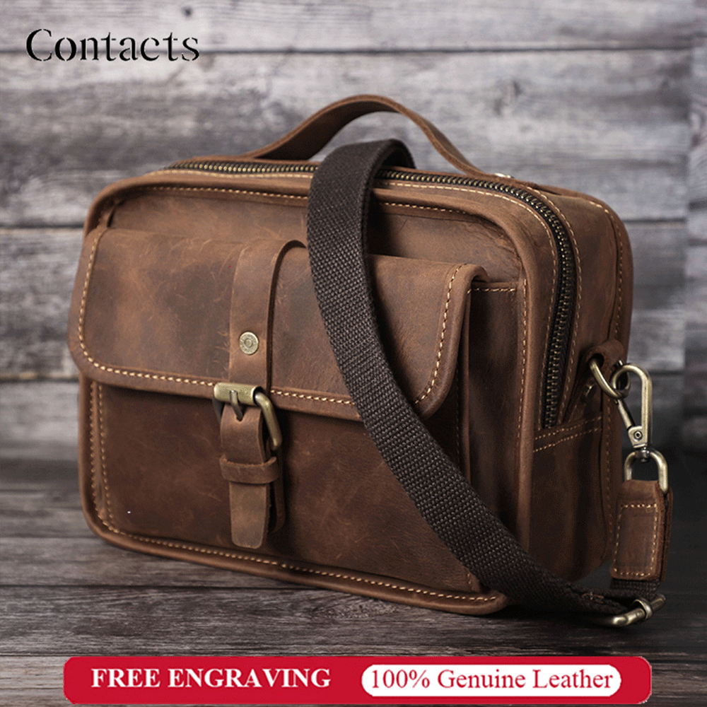 CONTACTS กระเป๋าสะพายผู้ชายหนังแท้ Casual Man กระเป๋าสะพายข้างป้องกันการโจรกรรมสําหรับ 7.9 "Tablet