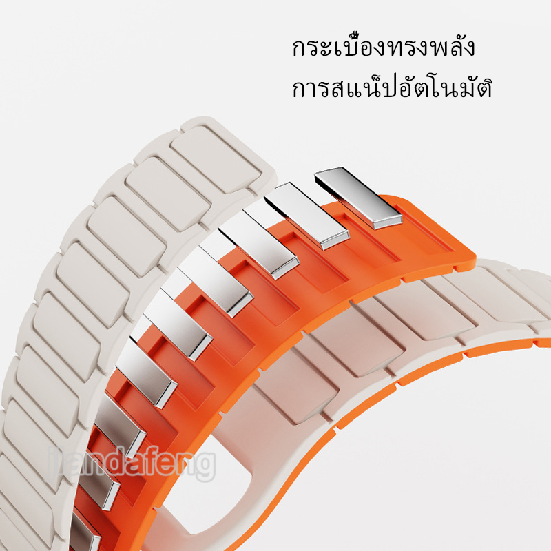 ซิลิโคนกันน้ําแม่เหล็กสายสําหรับ Series 10 9 8 7 SE 6 5 4 3 iWatch 42 มม. 44 มม. 45 มม. 46 มม. 41 มม. 40 มม. 38 มม. Ultra 49 มม