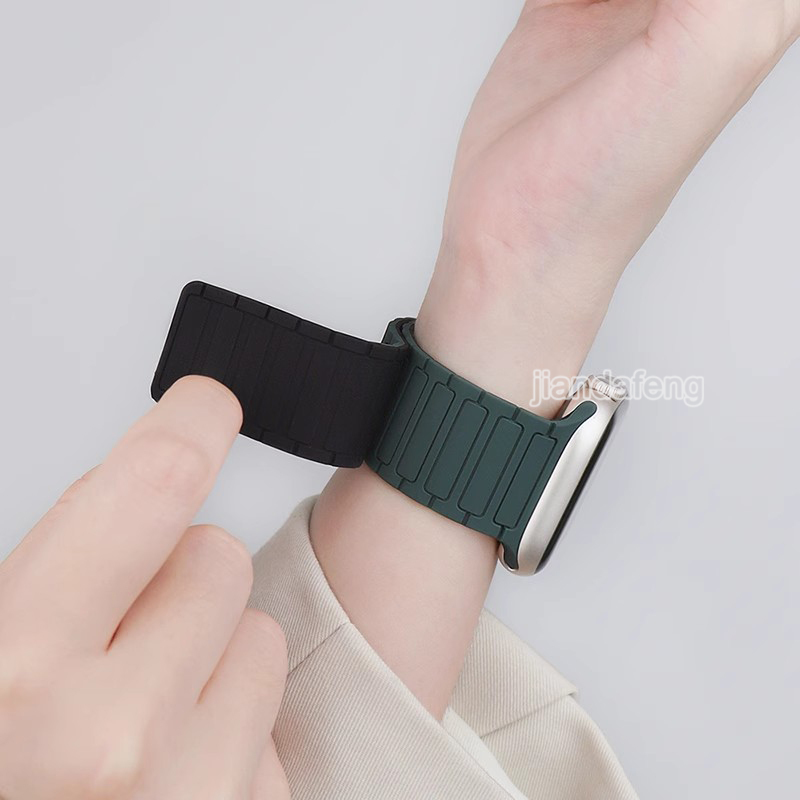 ซิลิโคนกันน้ําแม่เหล็กสายสําหรับ Series 10 9 8 7 SE 6 5 4 3 iWatch 42 มม. 44 มม. 45 มม. 46 มม. 41 มม. 40 มม. 38 มม. Ultra 49 มม
