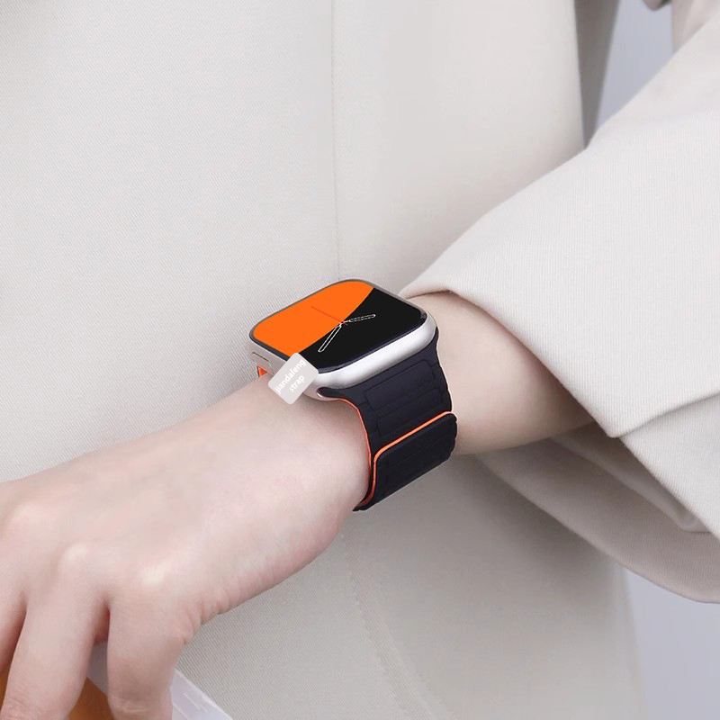 ซิลิโคนกันน้ําแม่เหล็กสายสําหรับ Series 10 9 8 7 SE 6 5 4 3 iWatch 42 มม. 44 มม. 45 มม. 46 มม. 41 มม. 40 มม. 38 มม. Ultra 49 มม
