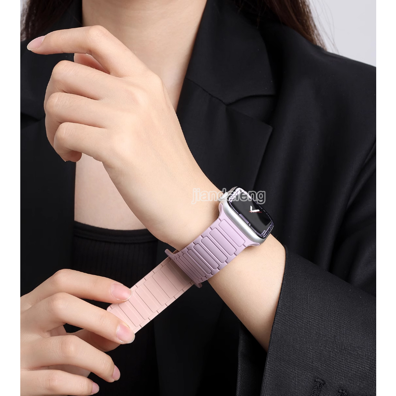 ซิลิโคนกันน้ําแม่เหล็กสายสําหรับ Series 10 9 8 7 SE 6 5 4 3 iWatch 42 มม. 44 มม. 45 มม. 46 มม. 41 มม. 40 มม. 38 มม. Ultra 49 มม
