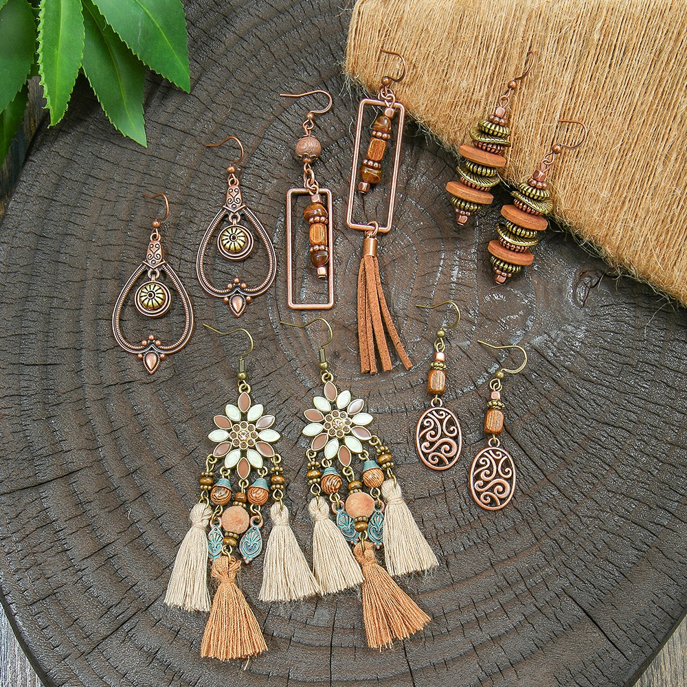 Vintage ชาติพันธุ์ไม้ Drop Dangle ต่างหูใหม่โบฮีเมียเรขาคณิตพู่จี้ต่างหูโบราณสีทอง Pendientes หญิง - รูปที่ 3