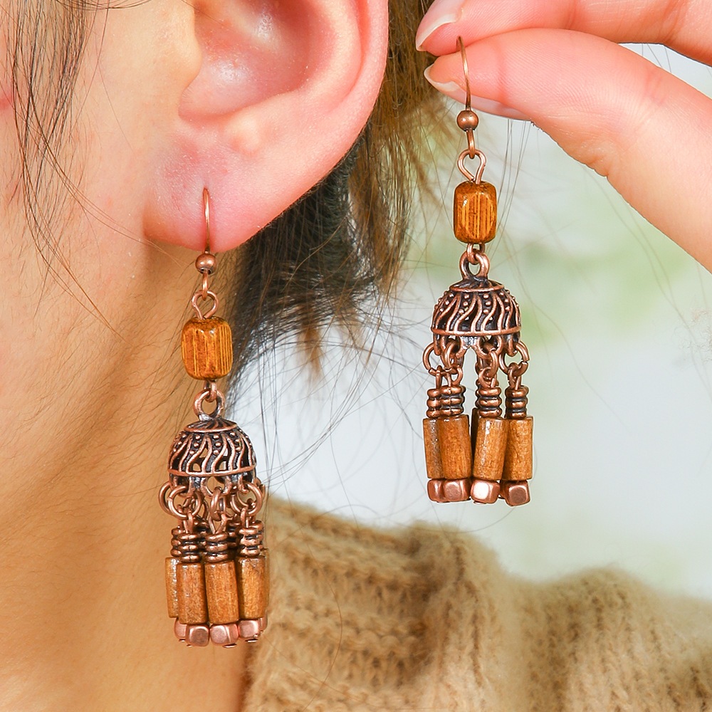 Vintage ชาติพันธุ์ไม้ Drop Dangle ต่างหูใหม่โบฮีเมียเรขาคณิตพู่จี้ต่างหูโบราณสีทอง Pendientes หญิง - รูปที่ 6