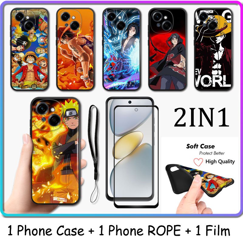 2 IN 1 สําหรับ Tecno Spark Go 1s KL4h เคสโทรศัพท์เซรามิคกระจกนิรภัยป้องกันหน้าจอ Naruto และ One Piece Design