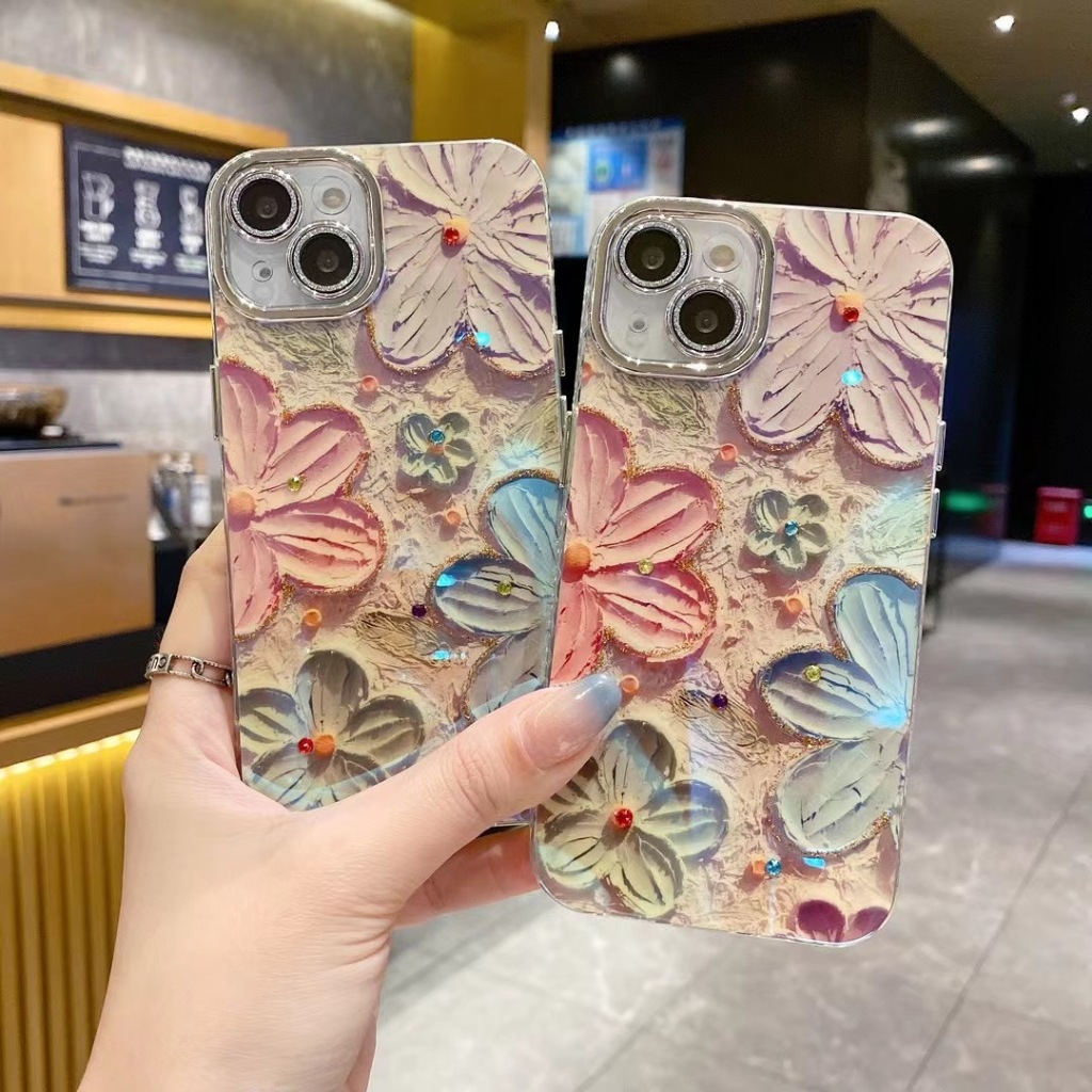 เลเซอร์แสงสีฟ้าดอกไม้เคสโทรศัพท์สําหรับ IPhone 17 air 15 Plus 16 14 Pro Max 11 12 13 Pro Max 14Pro 13Pro หรูหรากันกระแทก TPU ฝาครอบซิลิโคนอ่อนนุ่ม