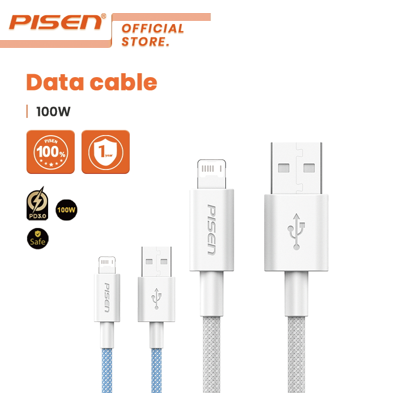 PISEN (AL34) USB A to L Fast Charger Cable 12W 1M Colorful Nylon Braided Cable
