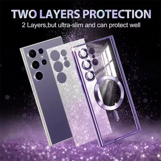 Glitter โปร่งใสแม่เหล็กนุ่มสําหรับ Samsung Galaxy S24 S25 Ultra S23 S22 S21 Plus FE A55 กันกระแทกป้องกันปลอกฝาครอบ
